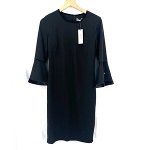 NEW Calvin Klein little black Velvet Trim Sheath Dress bell sleeve LBD career 8